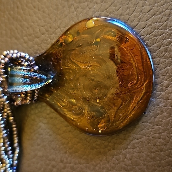 VTG 1990s Dichroic Swirl Glass Pendant Multi-strand Seed Beaded Necklace - Picture 7 of 7